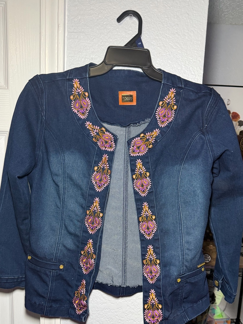 Paparazzi Jeans Denim Jacket Embroidered Boho Size L - PTP 19 fits Small